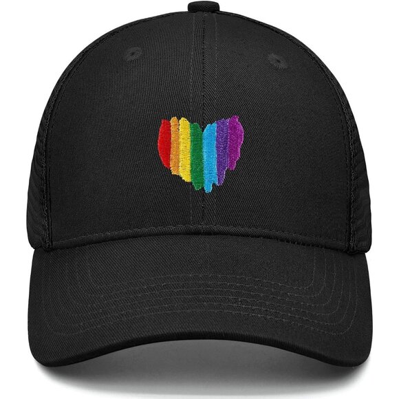 Men's Heart Rainbow Comfortable Embroidery Design Pride Baseball Hat Cap - Picture 1 of 7